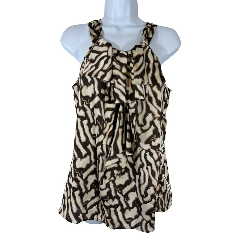ADiva Women's SZ L Printed Sleeveless‎ Polyester Top Preowned  Brown, White